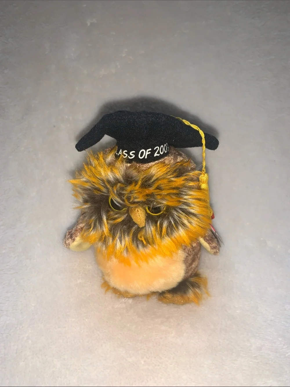 Ty Graduation Owl Plush - Black Cap with Yellow Tassel and Orange-Brown Fur